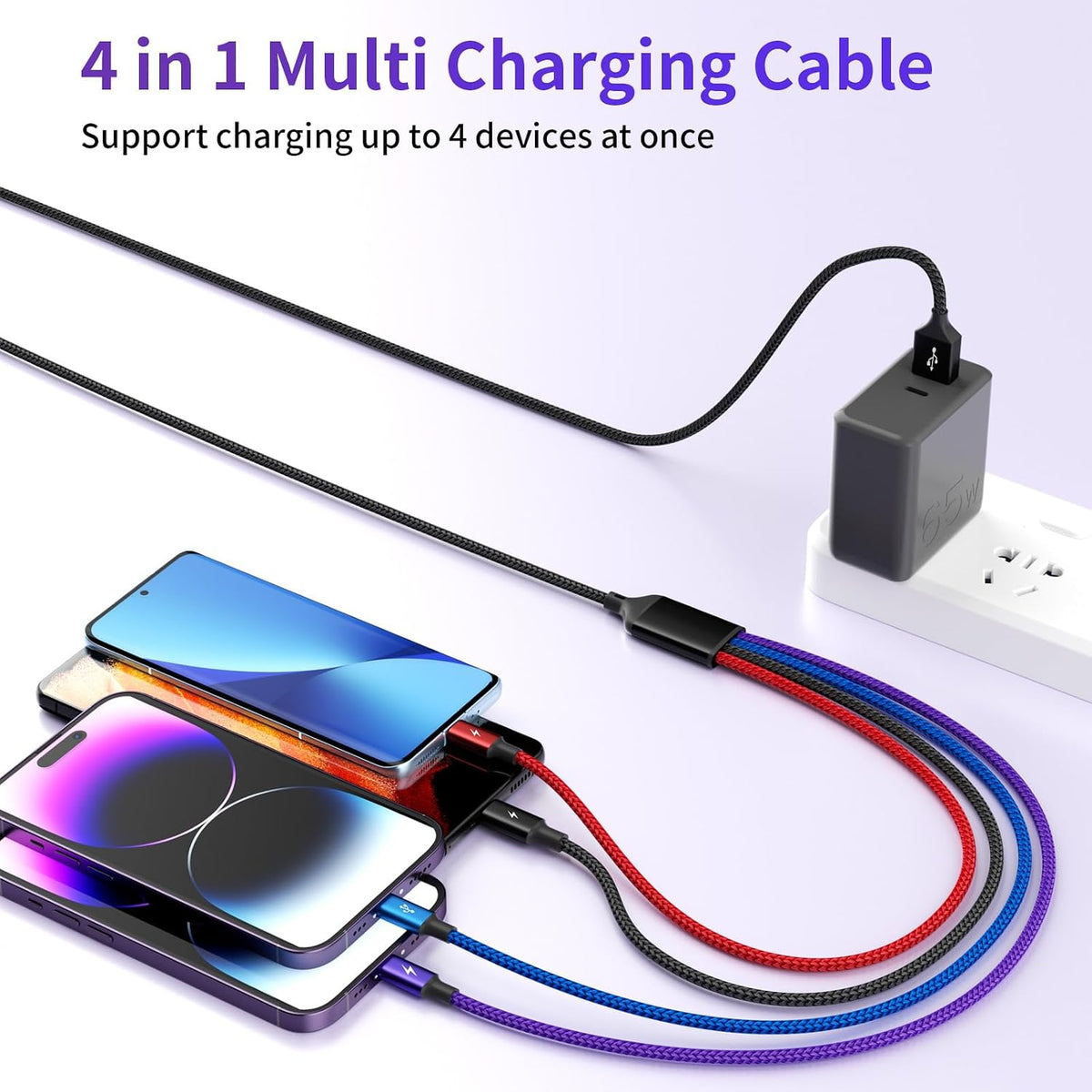 4 in 1 Multi Charging Cable, 5FT Charging Cords for Multiple Devices