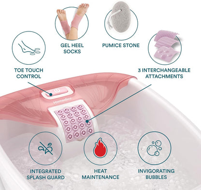 HoMedics Bubble Bliss Deluxe Foot Spa with Heat Massaging Arch, 3 Acupressure Attachments, Splash Guard, Raised Nodes Creates Bubbles, Improves Circulation, Soothe Tired Muscles