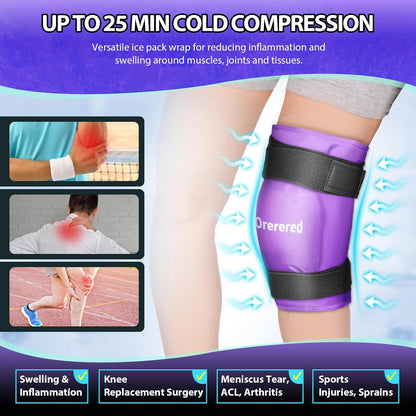 Reusable Cold Ice Packs for Injuries, 3-Piece Set Cold Gel Ice Wrap for Injury Recovery, Alleviate Joint and Muscle Pain (Knee Ice Wrap-Purple)