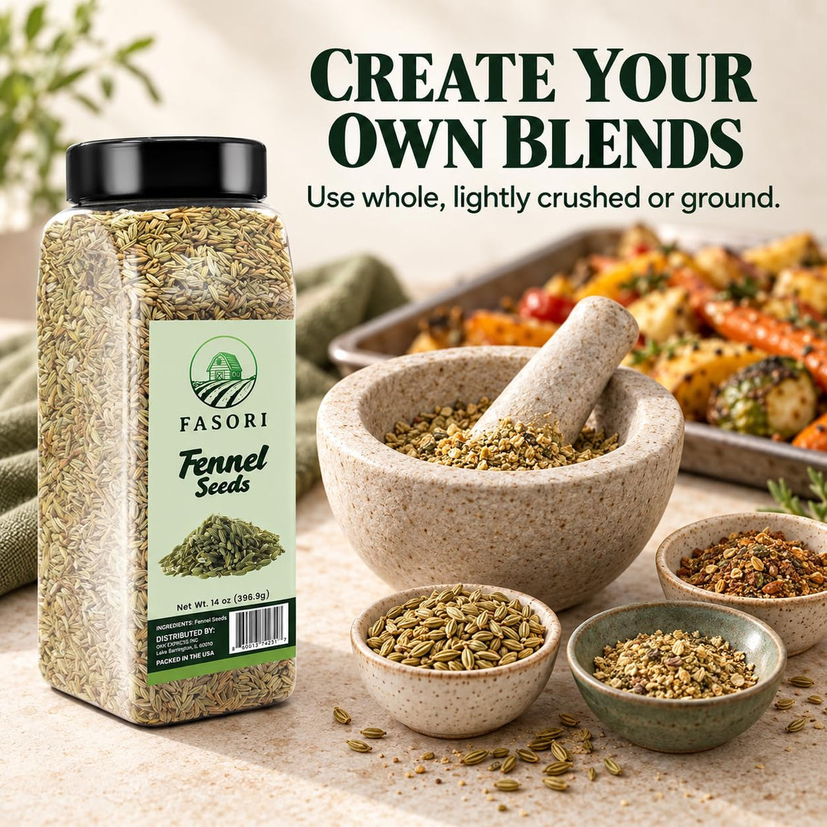 Fasori Fennel Seeds Whole 14 oz (397 g) – Premium Dried Fennel Seed, Aromatic Mediterranean & Indian Spice for Cooking, Tea & Seasoning