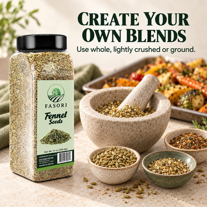 Fasori Fennel Seeds Whole 14 oz (397 g) – Premium Dried Fennel Seed, Aromatic Mediterranean & Indian Spice for Cooking, Tea & Seasoning