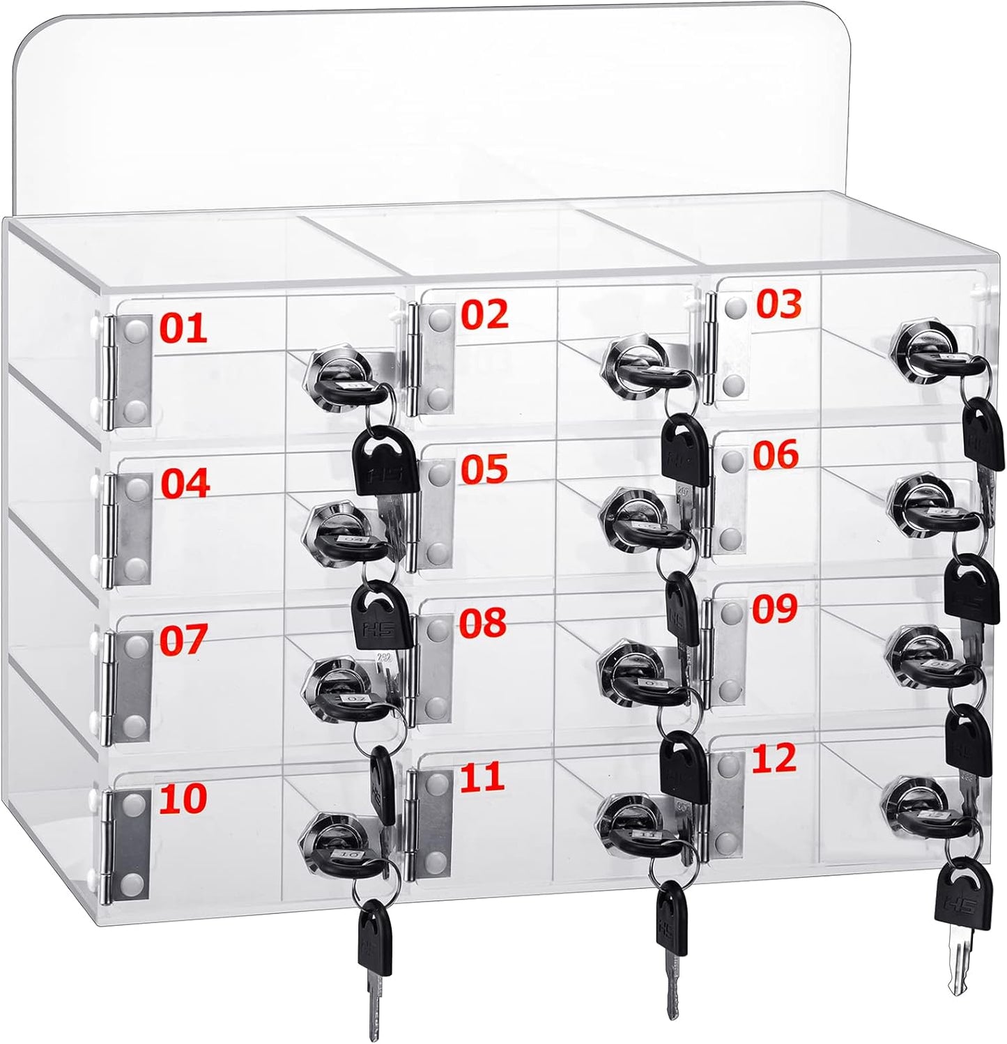 Threan 12 Slot Cell Phone Storage Box, Acrylic Clear Cell Phone Storage Cabinet Wall Mounted with Door, Locks and Keys for Office School Factory