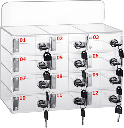 Threan 12 Slot Cell Phone Storage Box, Acrylic Clear Cell Phone Storage Cabinet Wall Mounted with Door, Locks and Keys for Office School Factory