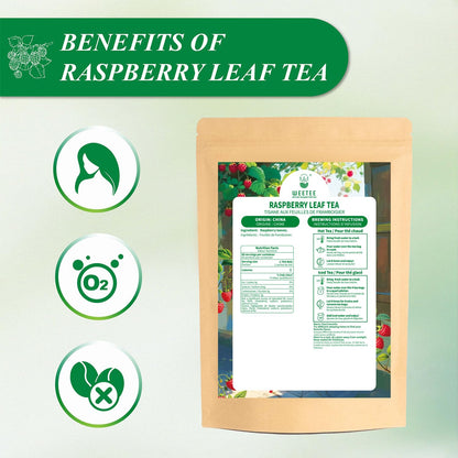 WT WEETEE Red Raspberry Leaf Tea Bags, 60 Count Corn Fibre, Caffeine-Free