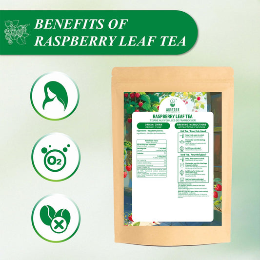 WT WEETEE Red Raspberry Leaf Tea Bags, 60 Count Corn Fibre, Caffeine-Free