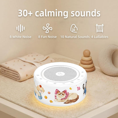 Kipcush White Noise Machine for Baby & Adults, 30 Soothing Sounds, Soft Non-Glare Nursery Lamp, 8 Color Night Lights, Memory Function (Angel V1 White, Standard)