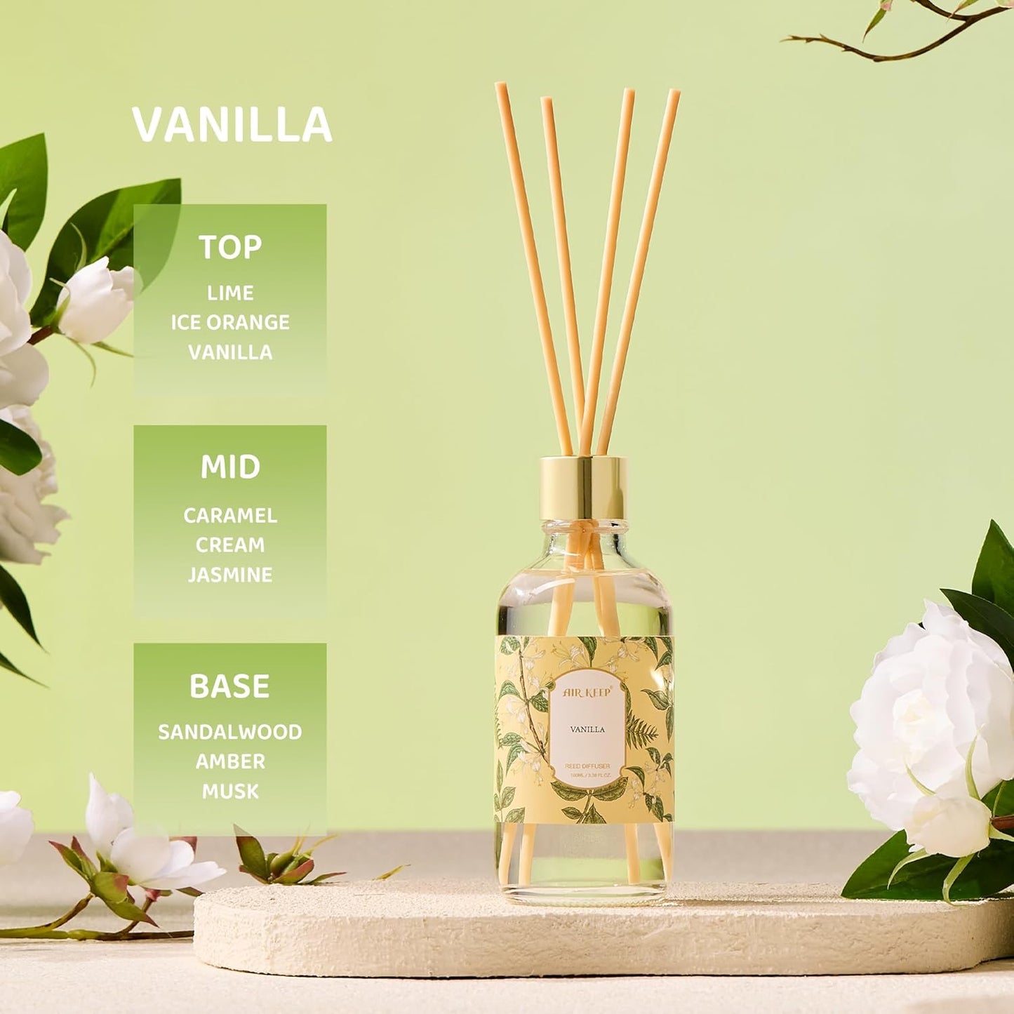 Airkeep Reed Diffuser Oil Set with Reed Sticks,Citrus Aromatherapy Oil Scent Diffuser for Home Office Bathroom Decoration Perfume and Gifts 3.38oz/100ml