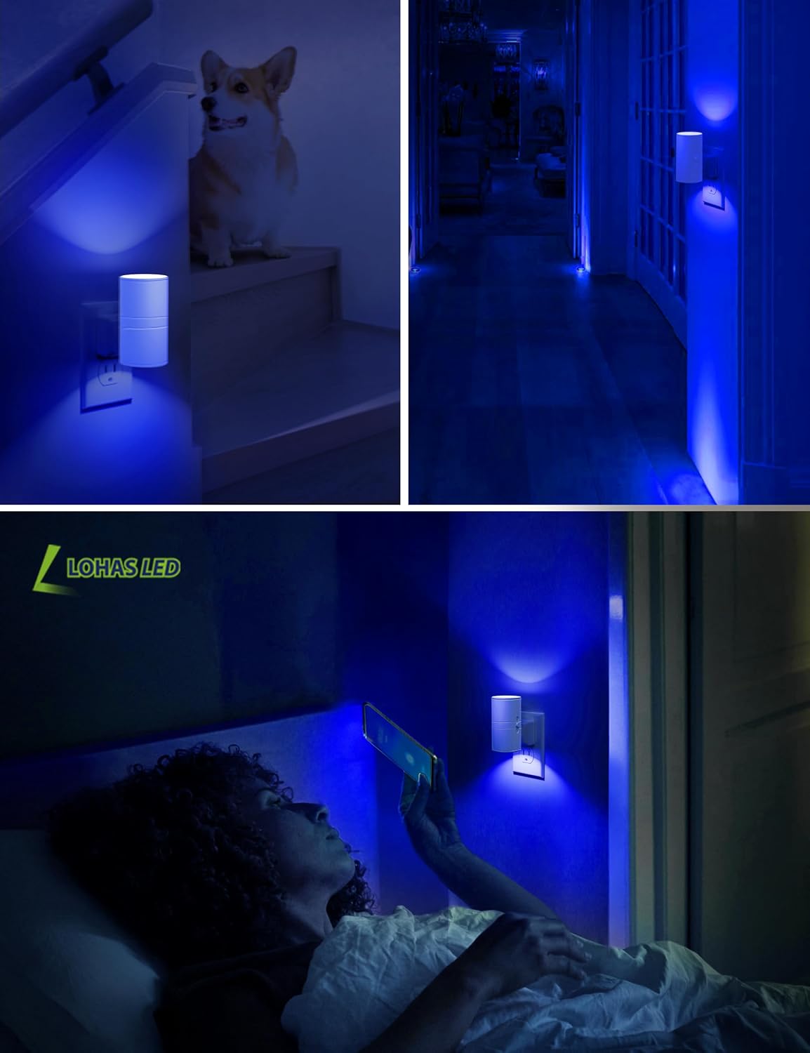 L LOHAS LED Night Light, Amber Nightlight, Dimmable Night Light 100LM, Light Sensor, Yellow Nightlight, Sleep Light for Kids, Soft & Warm Light for Bedroom, Hallway, Bathroom, 2 Pack