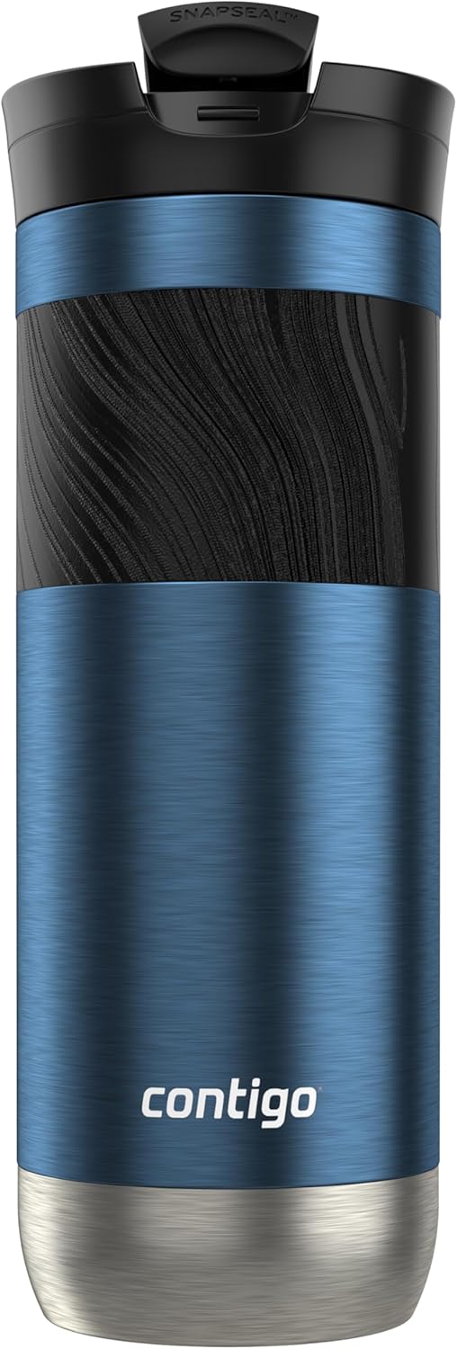 Contigo SNAPSEAL Insulated Stainless Steel Travel Mug with Grip 20oz. Blue Corn Transparent Satin & Midnight Berry