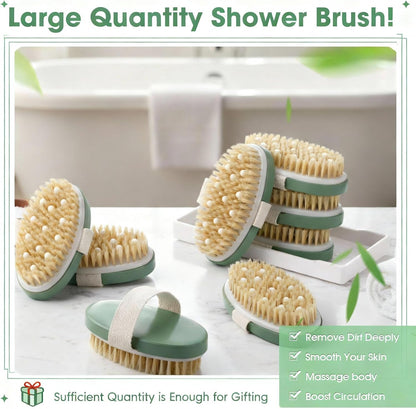 Gejoy 10 Pcs Dry Brushing Body Brush for Lymphatic Drainage Exfoliating Brush with Massage Nodule Dry Skin Body Scrubber Cellulite Shower Circulation Dead Exfoliator (4.92 x 2.56 Inches,Wood Color)