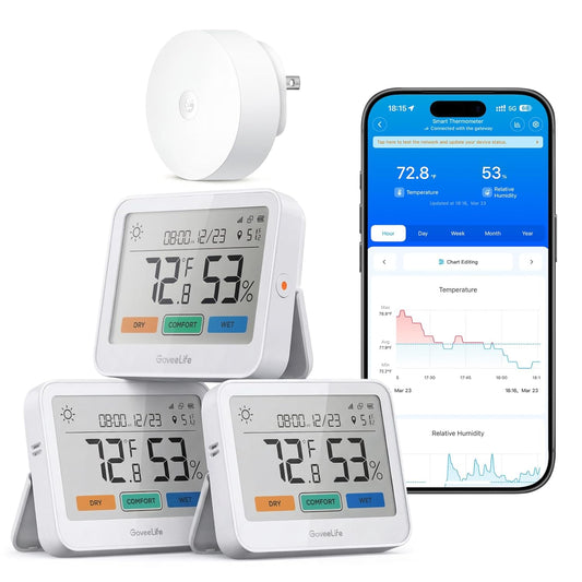 GoveeLife WiFi Thermometer Hygrometer 5-in-1, Large LCD with Gateway