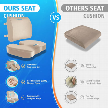 CushZone Ergonomic Seat Cushion & Lumbar Support Pillow - Memory Foam for Sciatica Pain Relief & Posture Correction, Non-Slip Chair Cushions for Office Chair/Car/Wheelchair/Travel (Black)