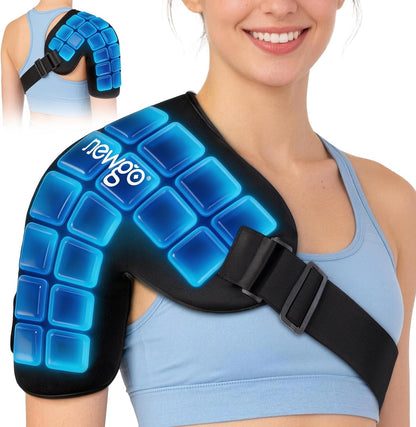 NEWGO Shoulder Ice Pack Rotator Cuff Cold Therapy, 45-Min Long-Lasting Ice Packs for Shoulder & Arm with Ice Grid Design, Flexible Cold Compression Wrap for Post-Surgery, Muscle Relaxation & Swelling