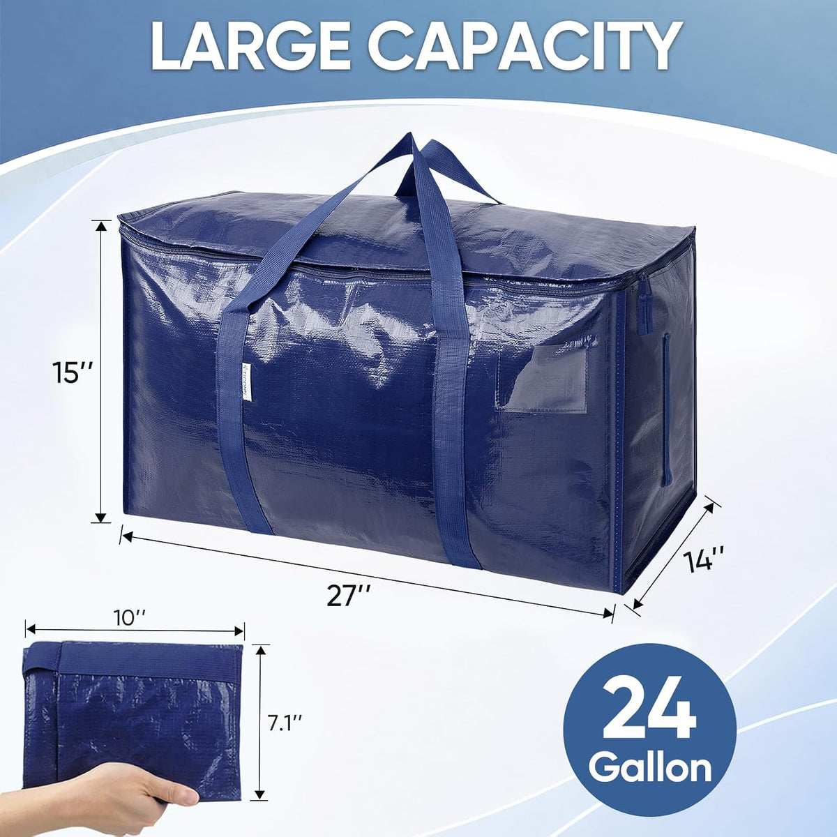 TICONN Extra Large Moving Bags Heavy Duty with Zippers & Carrying Handles, Durable Storage Bags Moving Boxes for Closet Organizers and Storage (Blue)