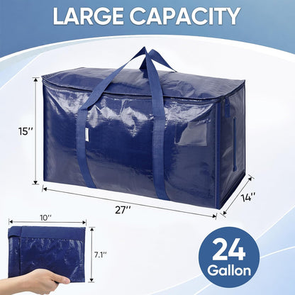 TICONN Extra Large Moving Bags Heavy Duty with Zippers & Carrying Handles, Durable Storage Bags Moving Boxes for Closet Organizers and Storage (Blue)