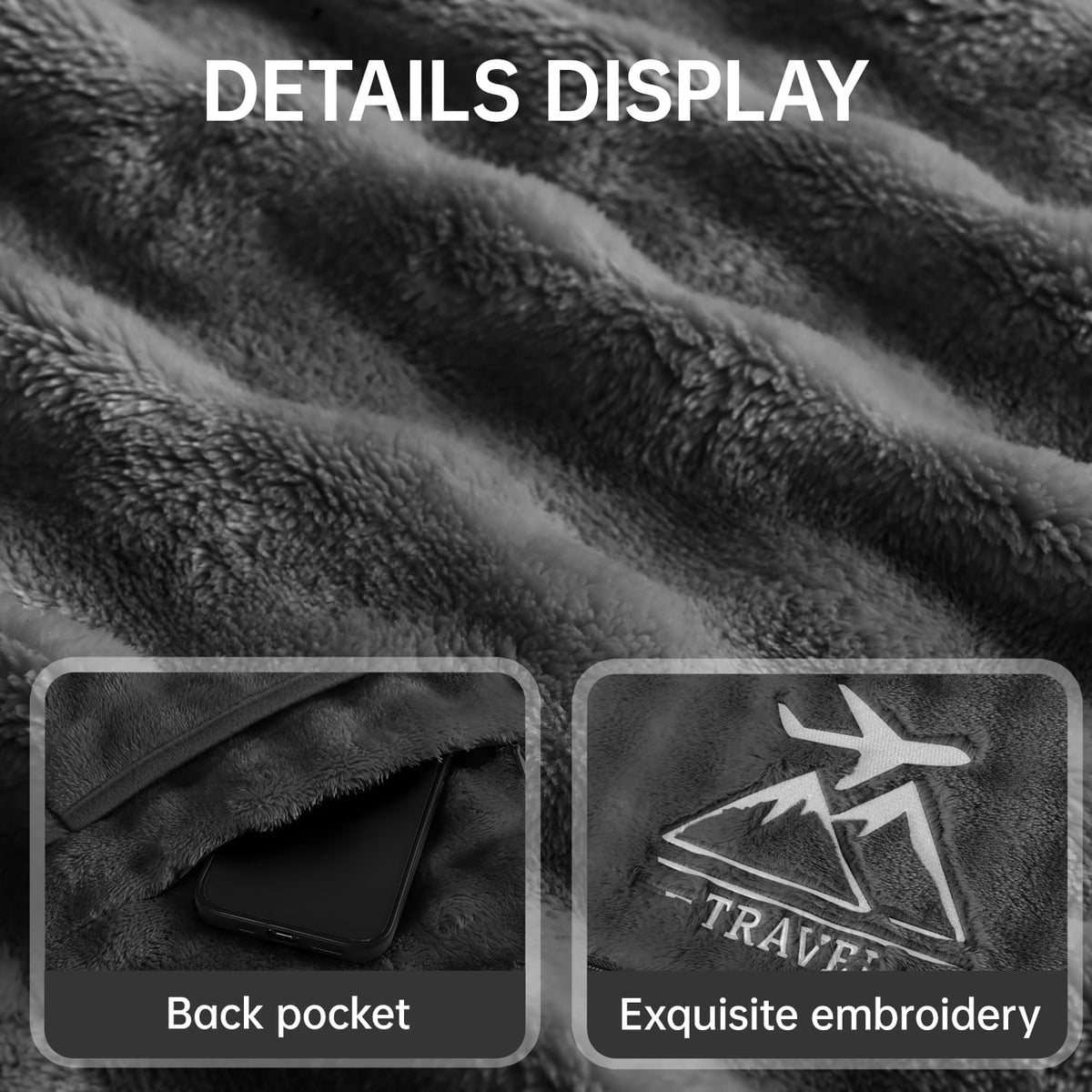 Travel Blanket and Pillow-2-in-1, Ultra-Soft&Compact, One-Piece Airplane Blanket with Hand Luggage Belt and Backpack Clip,Travelers Accessories Gifts, 61x43 Inches (Blue)
