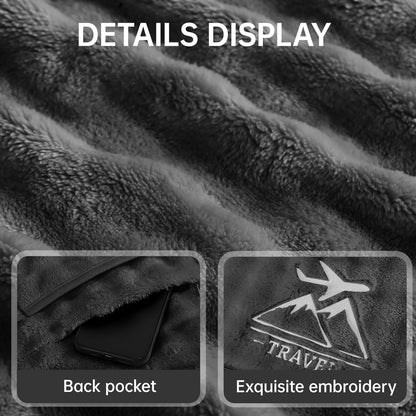 Travel Blanket and Pillow-2-in-1, Ultra-Soft&Compact, One-Piece Airplane Blanket with Hand Luggage Belt and Backpack Clip,Travelers Accessories Gifts, 61x43 Inches (Blue)