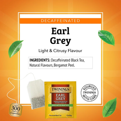Twinings Decaffeinated Earl Grey Black Tea Individually Wrapped Bags, 20 Count (Pack of 6), Flavoured with Citrus and Bergamot, Enjoy Hot or Iced, 120 Teabags