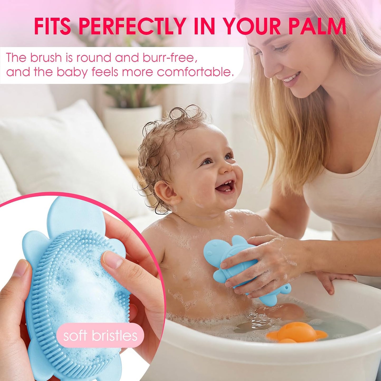 Baby Shower Brush,Kids Silicone Body and Back Exfoliating Mitt - Soft Bristles, Gentle Exfoliation, Cute Turtle Design Makes Children Love Bathing(Mint)