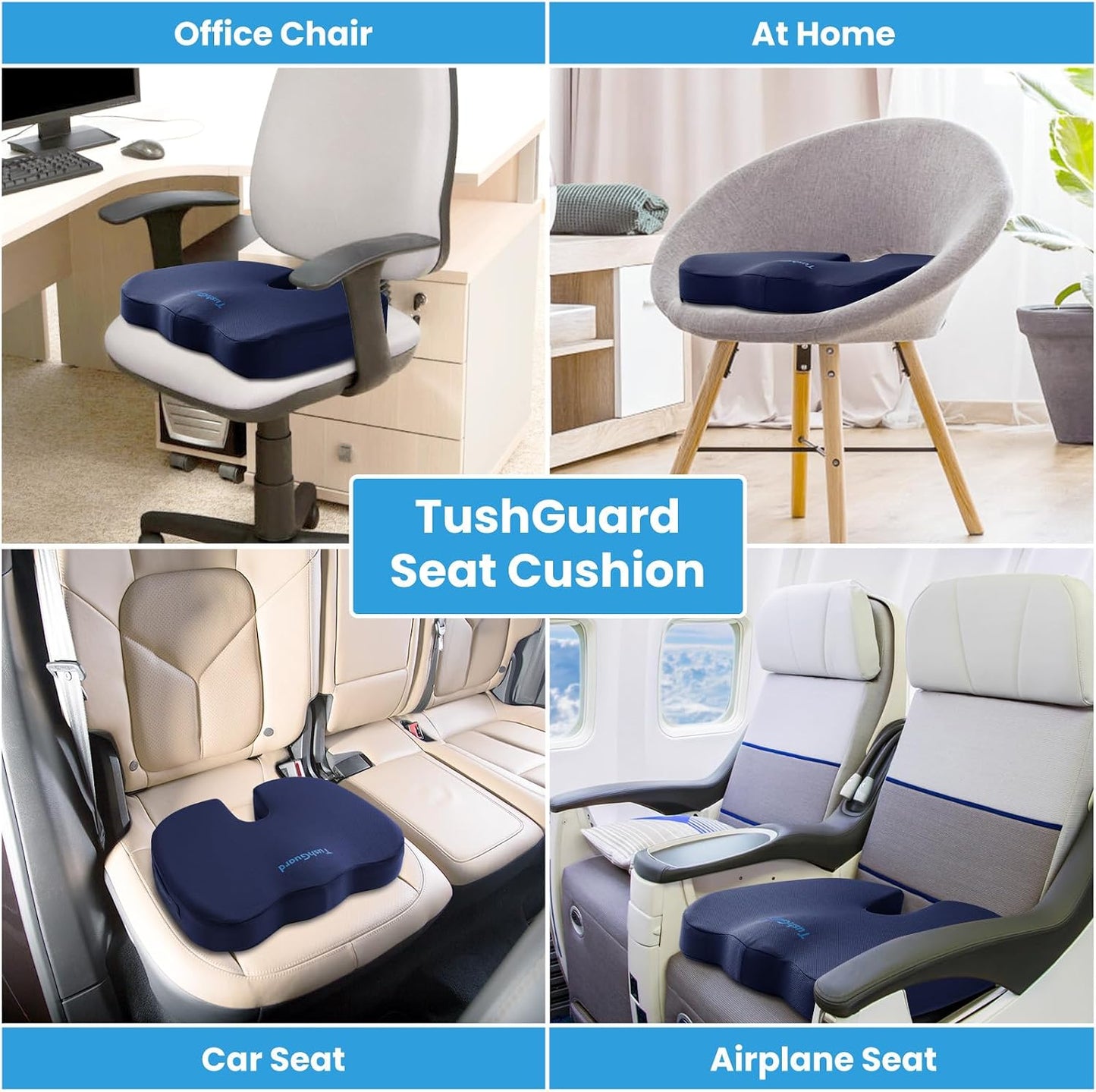 TushGuard Seat Cushion for Office Chair Memory Foam Non-Slip Cushion Back, Relief Chair Pad, Butt Pillow for Office Chair, Car, Computer Desk, Black