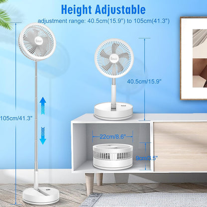 Portable Foldable Rechargeable Oscillating Fan - 8.6" 8000mah Battery Operated USB C Small Fan with Remote Quiet Table Desk Fan Folding Standing Pedestal Fan for Bedroom Rome Office Camping Travel