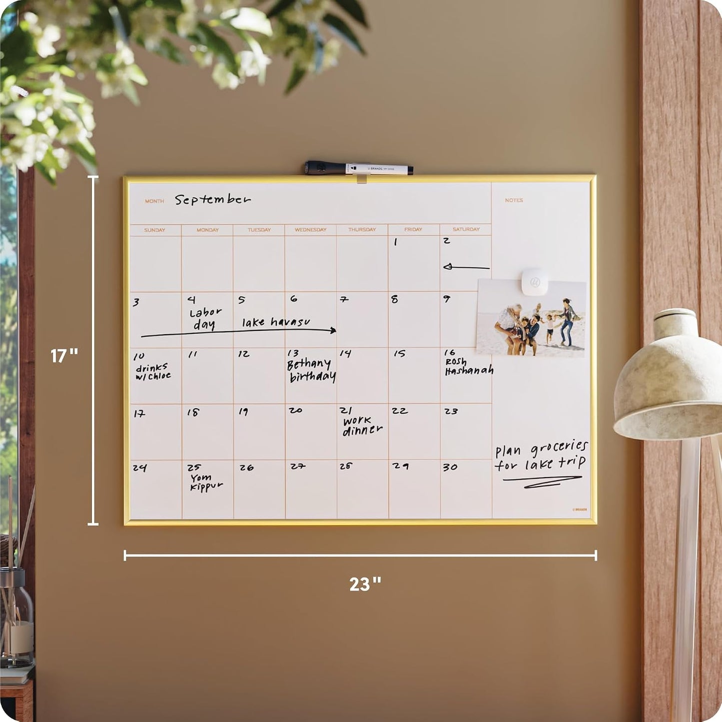U Brands Magnetic Dry Erase Calendar White Board, 16" x 20", Silver Aluminum Frame, Includes Magnet and Marker