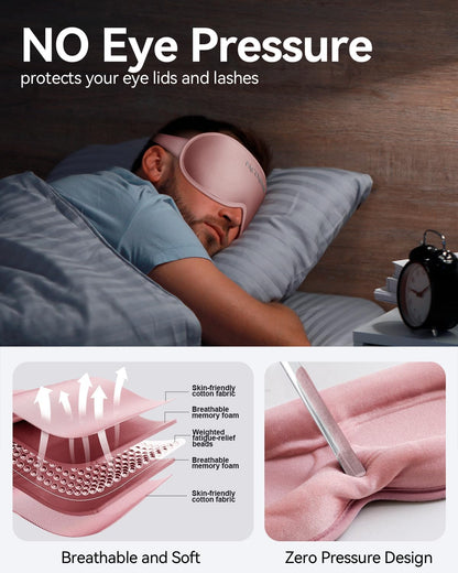 Blackout Weighted Eye Mask for Sleeping: 3D Contoured Gentle-Pressure Sleep Mask for Men & Women - Airplane Travel & Night Shift Essentials, Zero Eye Pressure, Breathable Blindfold, Black