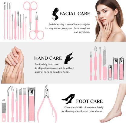 MINKINH Manicure Set Professional Nail Clipper Kit-26 Pieces Stainless Steel Manicure Kit,Nail Care Tools with Luxurious Travel Case (Brown)