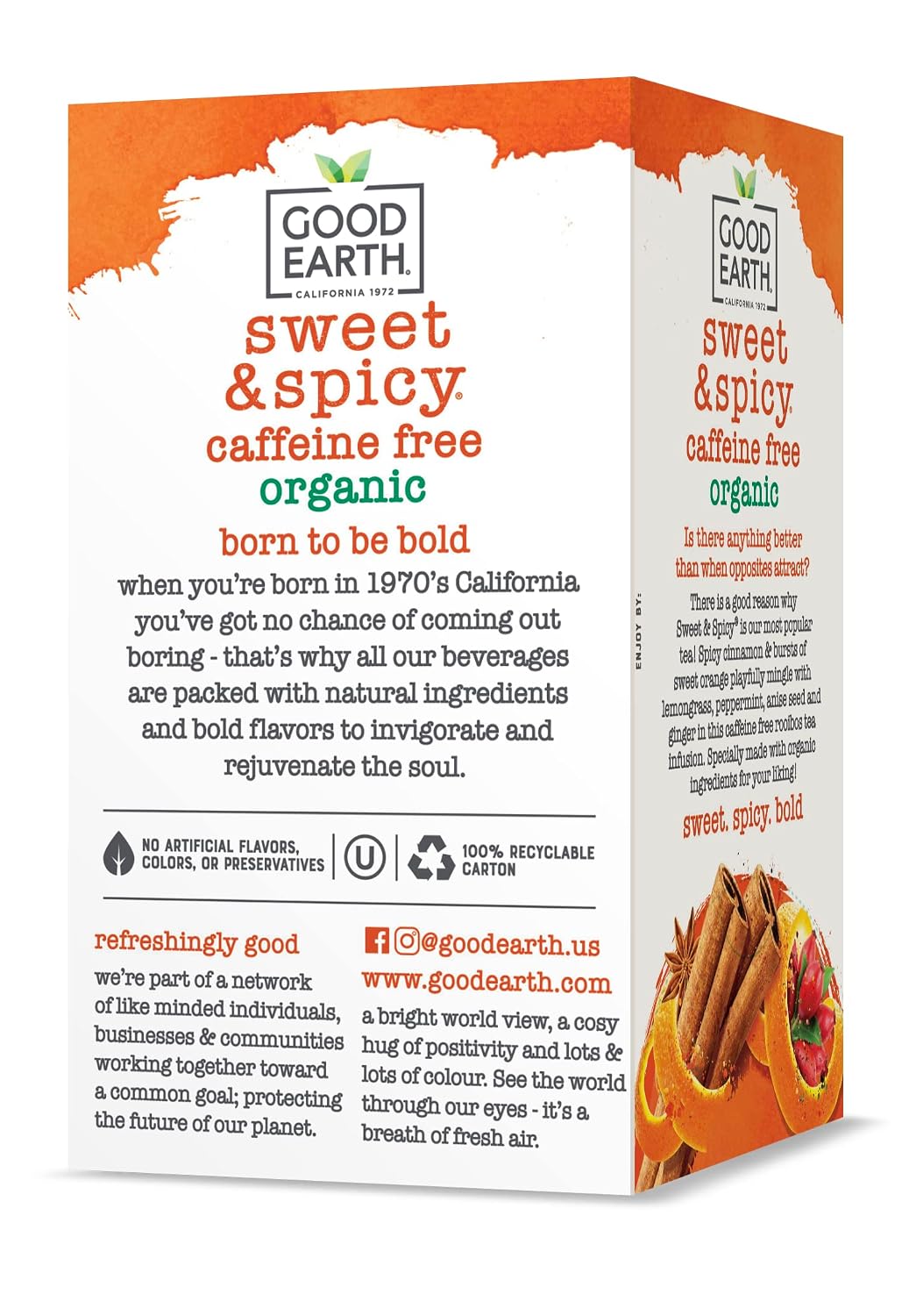 Good Earth Tea, Sweet & Spicy Organic Herbal Black Tea, 18 Count, Pack of 6, Hot or Iced, USDA Organic Sweet & Spicy with Cinnamon & Citrus