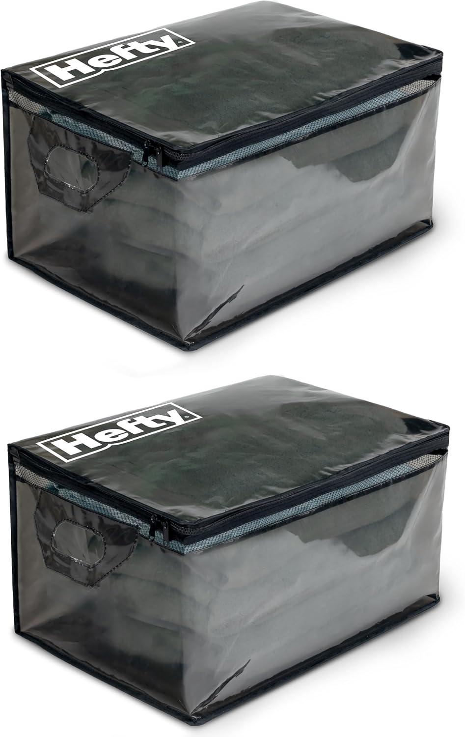 Hefty Storage Bags Extra Large Double Zipper Backpack, Heavy Duty Water Resistant Moving Totes with Shoulder Straps, Foldable Reusable Packing Organizers, (X-Large Black)