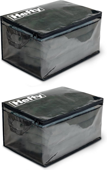 Hefty Storage Bags Extra Large Double Zipper Backpack, Heavy Duty Water Resistant Moving Totes with Shoulder Straps, Foldable Reusable Packing Organizers, (X-Large Black)