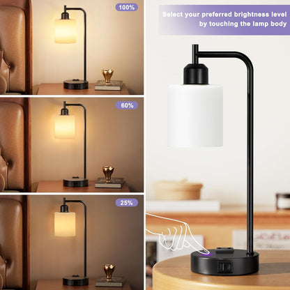 Industrial Touch Lamps for Nightstand Set of 2, 3-Way Dimmable Bedside Lamp