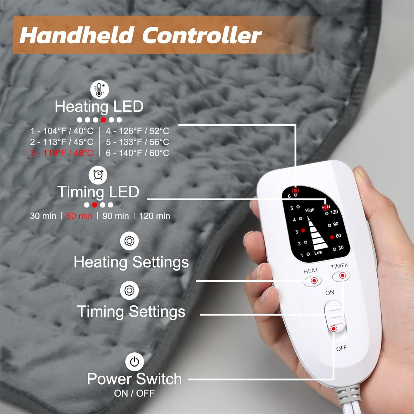 Electric Heating pad for Back Neck Shoulder Knee Arms Legs- Electric Heat Pads with 6 Heat Settings & Auto Shut Off Heat Heating Pad for Birthday Mother Father Girl Men Women