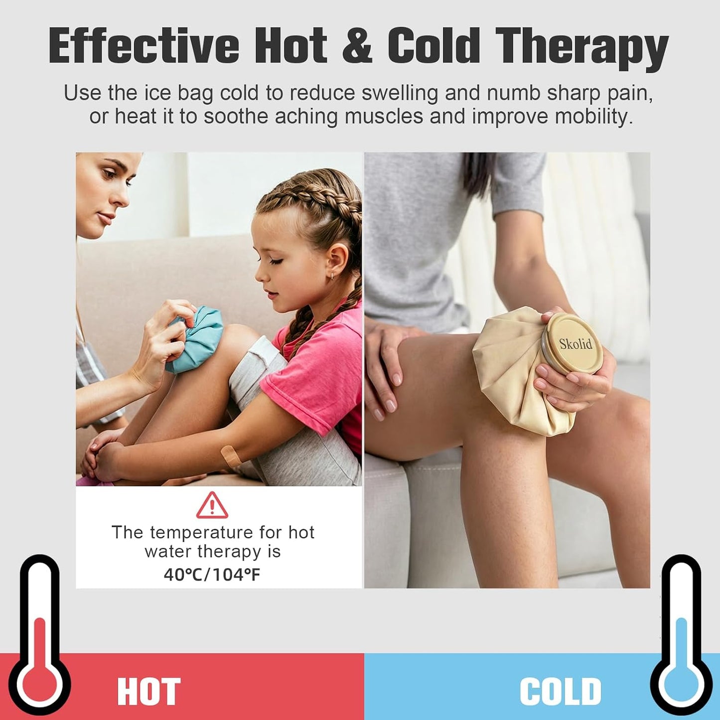 Ice Packs for Injuries Reusable, 6" 9" 11" Leakproof Ice Bags, Thickened Cold Pack Hot Therapy for Pain Relief, Swelling, Knee, Shoulder, Post-Surgery (3, Gray, 6"/9"/11")