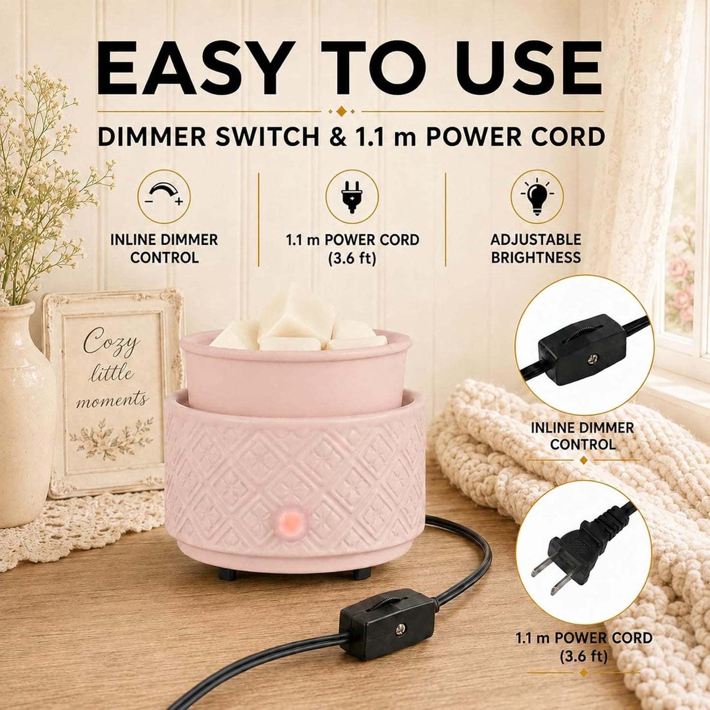 mocosa Ceramic Wax Warmer Wax Melt Warmer for Scented Wax 3-1 Electric Candle Warmer Home Fragrance Wax Burner for Mom Women(White-Fan Shaped)