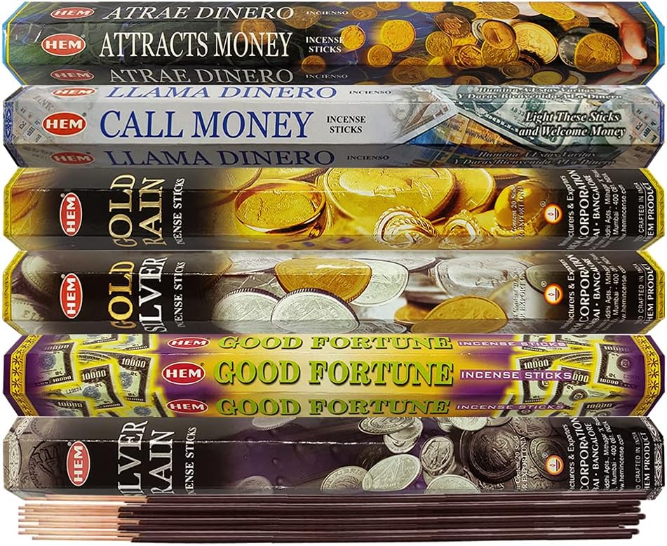 Hem Incense Sticks Variety Pack #23-120 Insence-Sticks (6 Incents x 20 Insense) + Incense Stick Holder with 6 Most Liked Scents Including Patchouli Dragons Blood White Sage Frankincense-Myrrh