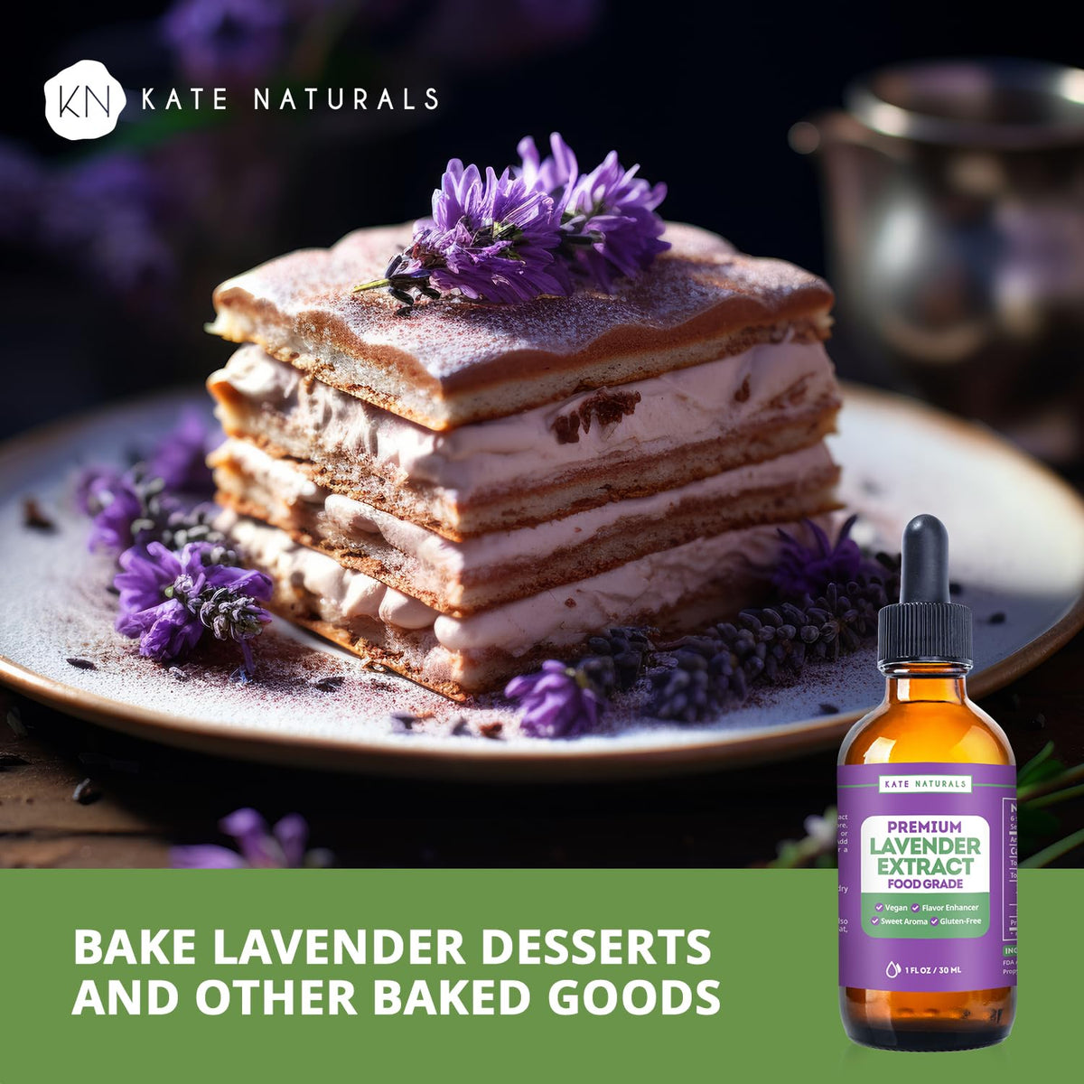 Kate Naturals Lavender Extract for Baking, Drinks, Coffee, Lattes (1oz)