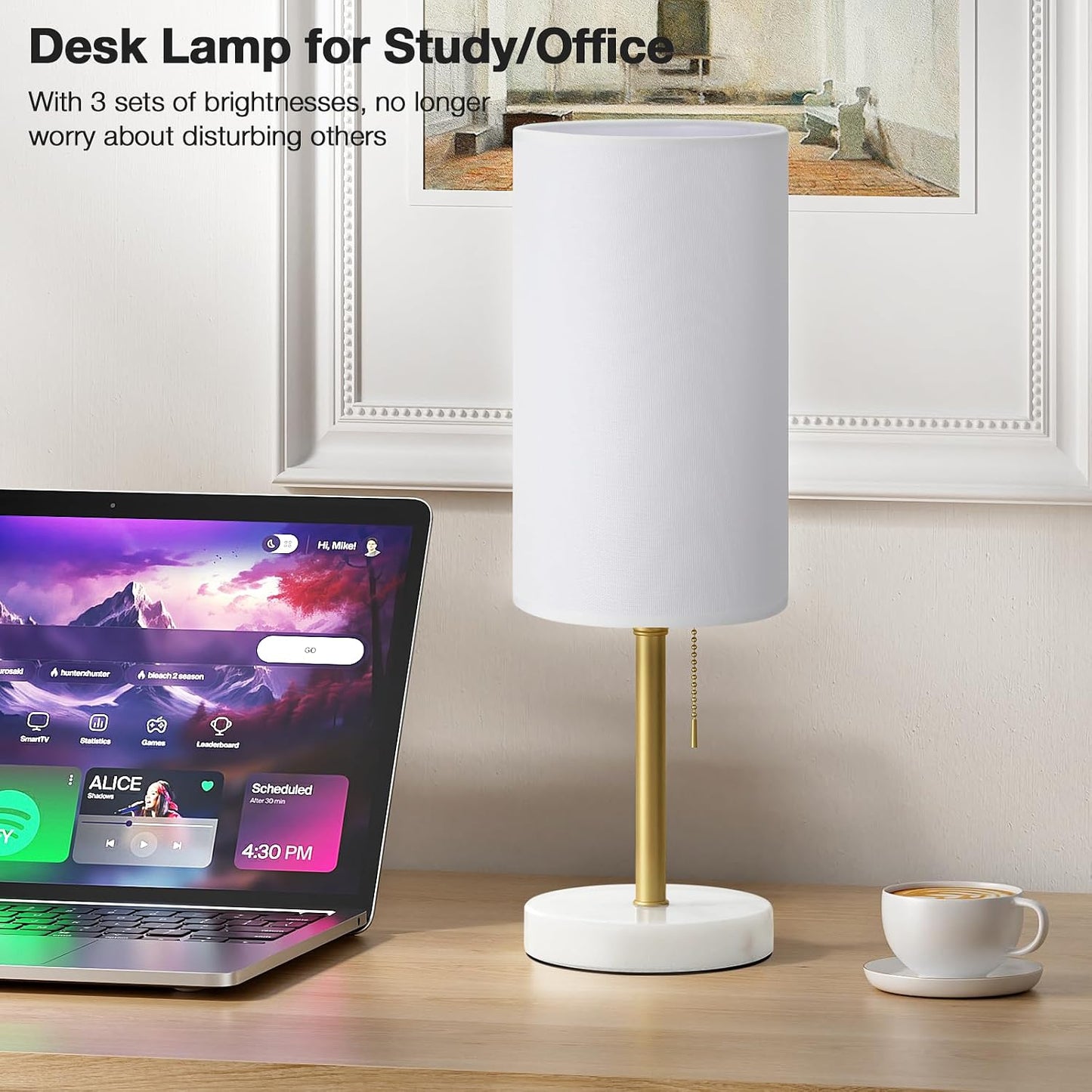 Small Bedside Table lamp for Bedroom - 3 Color Temperatures Bedside Lamps with USB C and A Ports, Pull Chain Table Lamps with AC Outlet, White Nightstand Lamps with Black Metal Base for Kids Reading