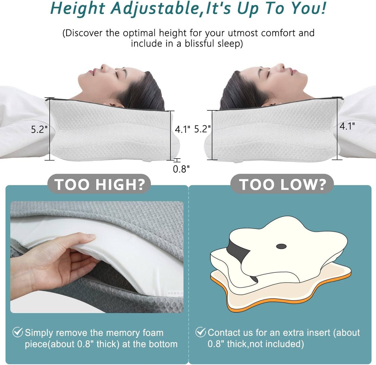 CHxxy Cervical Neck Pillow for Pain Relief Sleeping, Memory Foam Pillows, Ergonomic Side Sleeper Pillows, Cooling Orthopedic Neck Support Pillow for Back Stomach Sleepers-Queen Size Grey&Grey