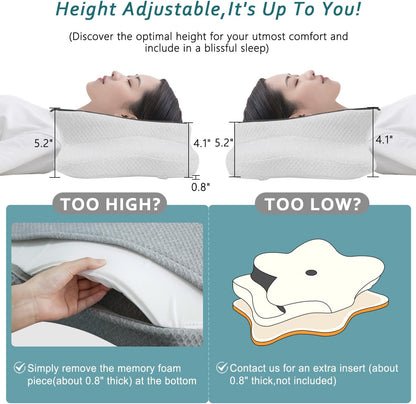 CHxxy Cervical Neck Pillow for Pain Relief Sleeping, Memory Foam Pillows, Ergonomic Side Sleeper Pillows, Cooling Orthopedic Neck Support Pillow for Back Stomach Sleepers-Queen Size Grey&Grey