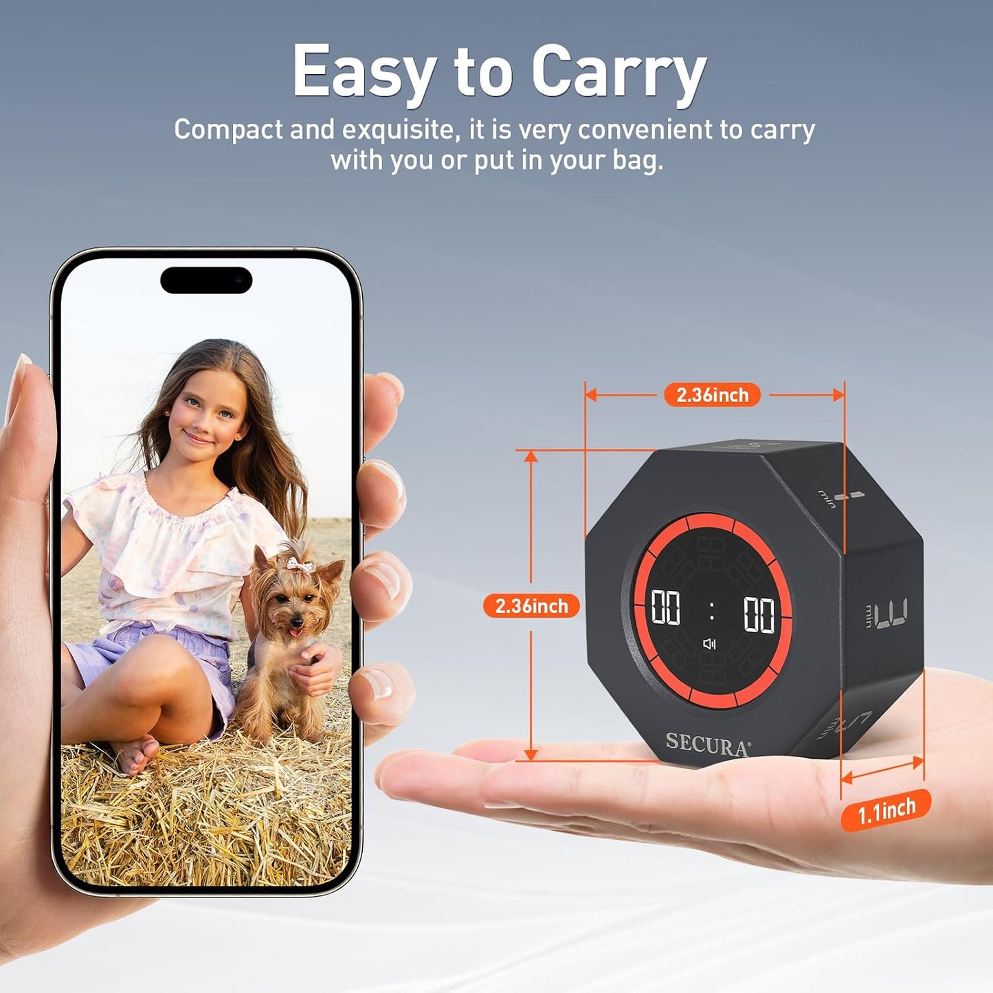 Secura Pomodoro Timer for ADHD & Productivity, Flip Cube Timer with 7 Presets (1/3/5/10/15/30/60 Min), Visual Countdown Progress Bar for Work, Study, Kids & Desk (White)