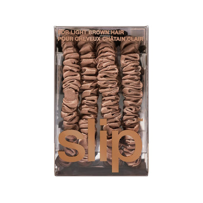 Slip Silk Hair Ties — Skinny Silk Black Scrunchies, No Damage, No Crease, Anti-Breakage |100% Mulberry Silk | All Hair Types | Made with Proprietary Slipsilk™ | Set of 4