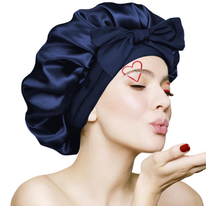 VECIIR Silk Bonnet for Sleeping Women, Ajustable Hair Bonnet for Curly Hairs Satin Bonnet Reduce Friction Prevent Frizz Black，Large
