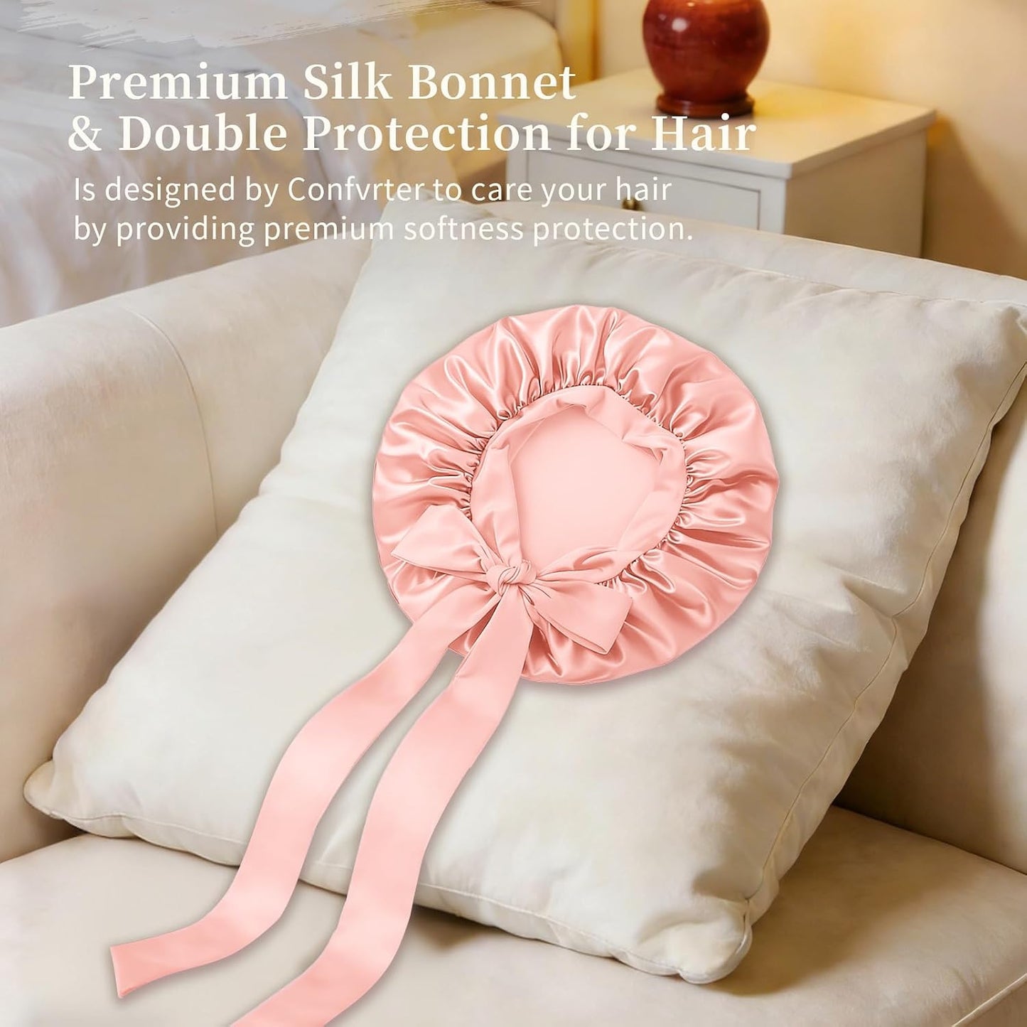 Silk Bonnet Satin Bonnet for Sleeping Large Bonnets with Tie Band Hair Wrap with Adjustable Straps Hair Cap for Women Curly Black