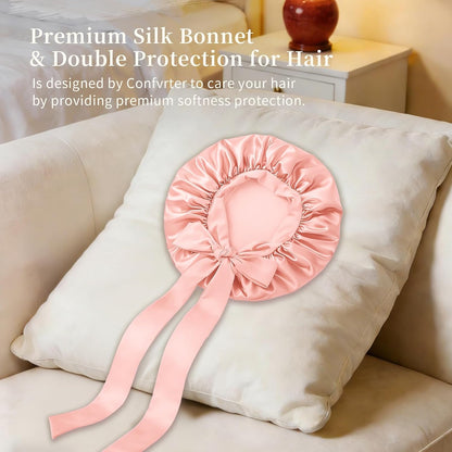 Silk Bonnet Satin Bonnet for Sleeping Large Bonnets with Tie Band Hair Wrap with Adjustable Straps Hair Cap for Women Curly Black