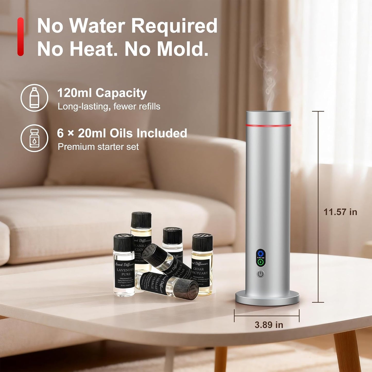 Maromalife Waterless Diffuser, Essential Oil Diffuser, 1000 Sq.Ft Coverage Scent Diffuser – Plug-in Only, Adjustable Mist, Remote, Mood Lights for Home & Office, Large Room, Hotel, Black