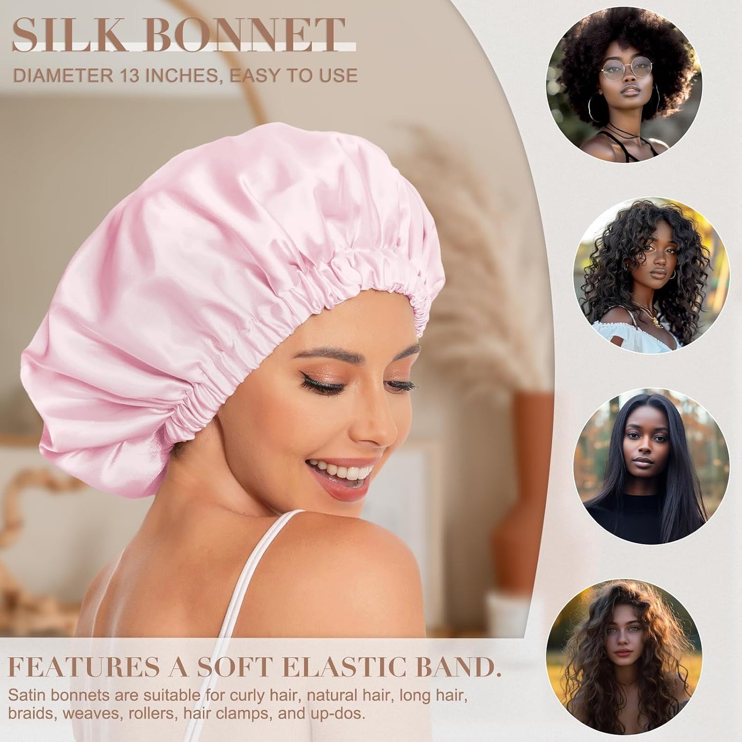 Satin Bonnet Silk Bonnet Hair Bonnet for Sleeping-Slouchy Beanie Hat Satin Sleep Cap for Women's Natural & Curly Hair(Blue Zircon)