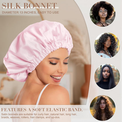 Satin Bonnet Silk Bonnet Hair Bonnet for Sleeping-Slouchy Beanie Hat Satin Sleep Cap for Women's Natural & Curly Hair(Blue Zircon)