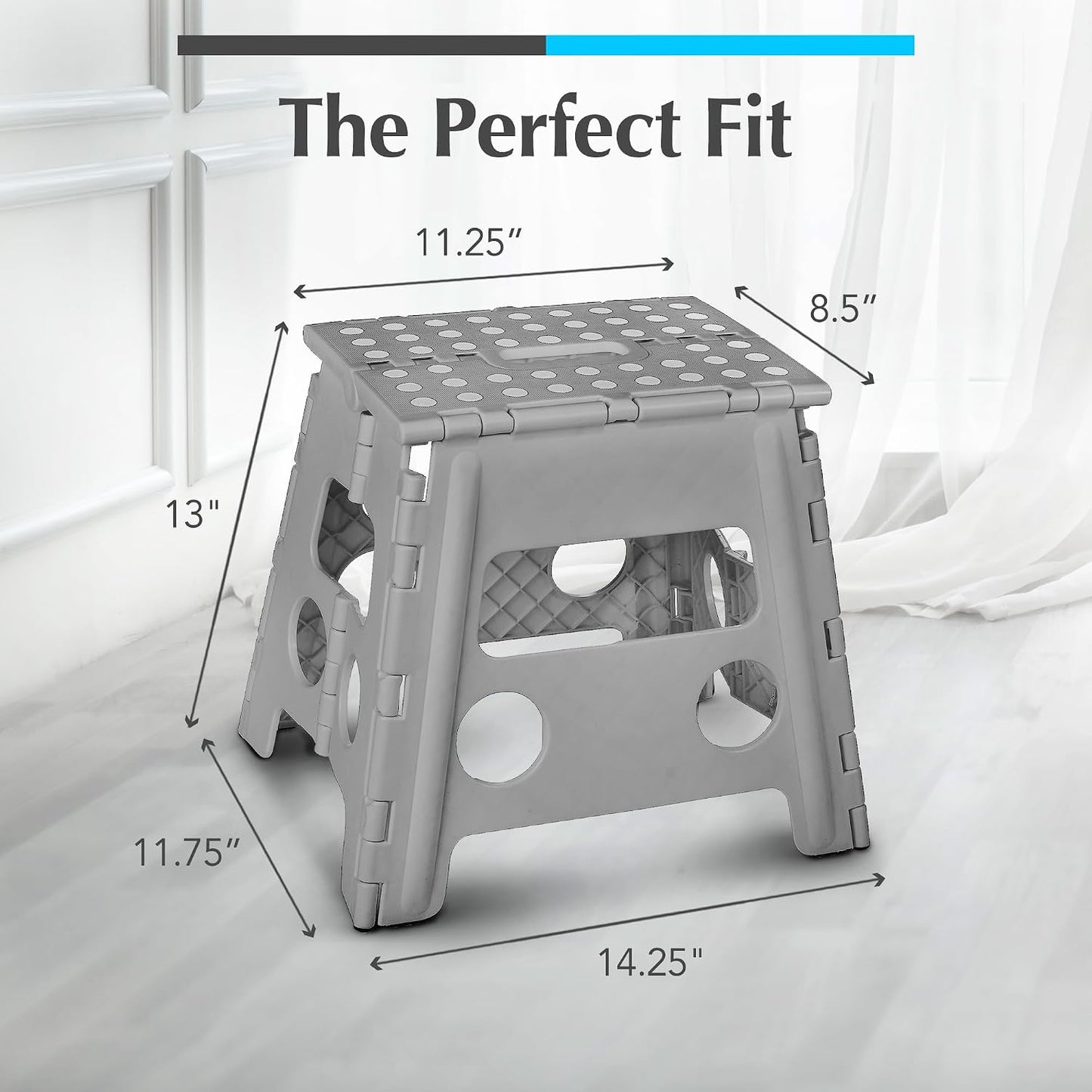 Handy Laundry Folding Step Stool - Sturdy Enough Collapsible Stool to Support Adults - Opens Easy with One Flip - Great for Kitchen, Bathroom or Bedroom (Black - 9 Inch)