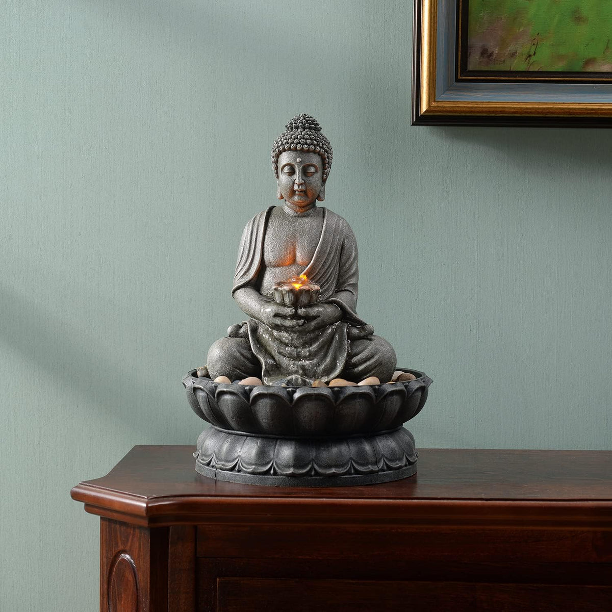GOSSI Indoor Water Fountain Stump Rain Drop Meditation Desk Fountain Artistic Relaxation Waterfall for Home and Office Decor (22013)